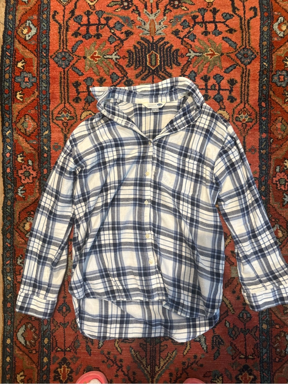 Old Navy “Boyfriend” Plaid Blue and White Plaid Button-Up Shirt